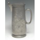 A Chinese pewter water jug, by Kut Hing, Swatow, engraved with ferocious dragons, 20cm high, early