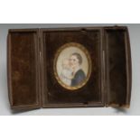 English School (early 20th century), a portrait miniature, of a mother and child, oval,