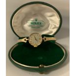 Rolex - a Ladies Precision 9ct gold cased bracelet wristwatch , textured dial, block baton