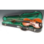 A violin, the two-piece back 35.5cm long excluding button, Compagnon label, outlined throughout with
