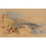 Clarkson Stanfield RA RBA (1793-1867) Coastal Path Shrine signed, watercolour, 15.5cm x 24.5cm