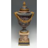 A 19th century ormolu mounted Derbyshire Blue John and fluorspar ovoid pedestal vase and cover,