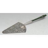 A George III Old Sheffield Plate fish slice, the rounded triform blade pierced and engraved with