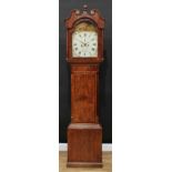 A George III/IV oak and mahogany longcase clock, 33cm arched enamel dial inscribed Anthony