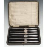 A set of six George V silver lobster picks, 19cm long, Charles James Allen, Sheffield 1929, cased