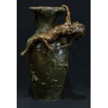 Auguste Moreau, after, a bronzed vase, cast and applied with a young child, the main body as a
