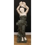 After the Neo-Classical School, a white and verde antico marble, scantily clad Bacchant playing