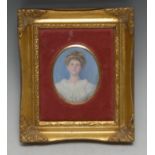 Etta Middleton (Exh.RA. 1909-11), a portrait miniature, of a society beauty, bust length, wearing