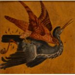 A 19th century square panel, painted with an eagle with heron, 21cm sqare