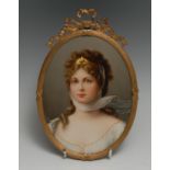 A Berlin oval plaque, well painted with Queen Louise, draped with flowing white robe, oval, 16.5cm x
