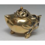 A Chinese gilt-patinated bronze censer, naturalistically cast as a ripe peach, symbolic of