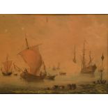 Dutch School (18th century) Coastal Scene with British Ship watercolour,