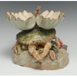 An English novelty centrepiece, naturalistically modelled as crab on the seafloor with seashells and