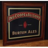 Advertising, Breweriana - Ind Coope & Allsopp rectangular reverse painted glass pub/brewery