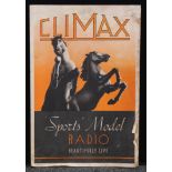 Advertising, Radio and Broadcasting Interest - a Climax 1930's Art Deco pictorial showcard,