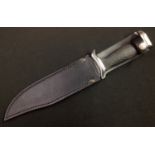 Bowie Knife with 225mm long blade maker marked "Nieto 440c Stainless Handcrafted, Spain". Width of