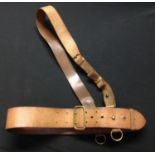 WW2 British Officers Sam Brown leather belt and cross strap. Has a gilt impressed makers mark for "