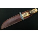 Hunting Knife with single edged blade 130mm long, maker marked "A Paulson, Sheffield", alloy