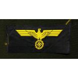 WW2 Third Reich Kreigsmarine machine woven Bevo cap eagle, yellow eagle on blue background for the