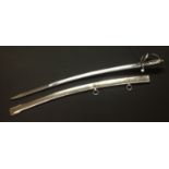Sword with fullered single edged blade 82cm in length. Wire bound leather grip. Overall length 95.
