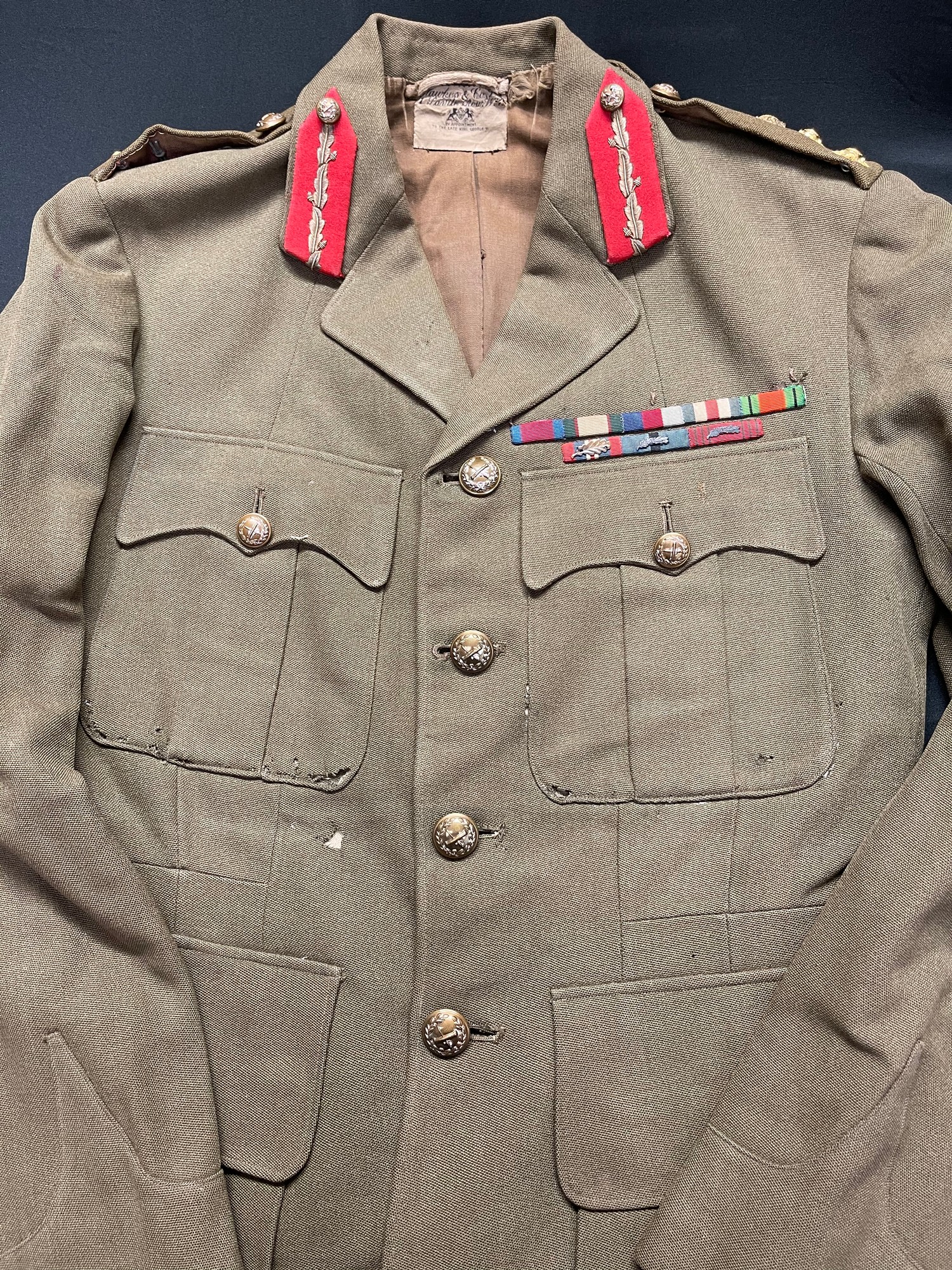 WW2 British Brigadiers Service Dress Tunic. Complete with original buttons, medals ribbons, gorget