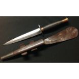 British Third Pattern Fairbairn Sykes Fighting Knife. 168mm long double edged blade with etched