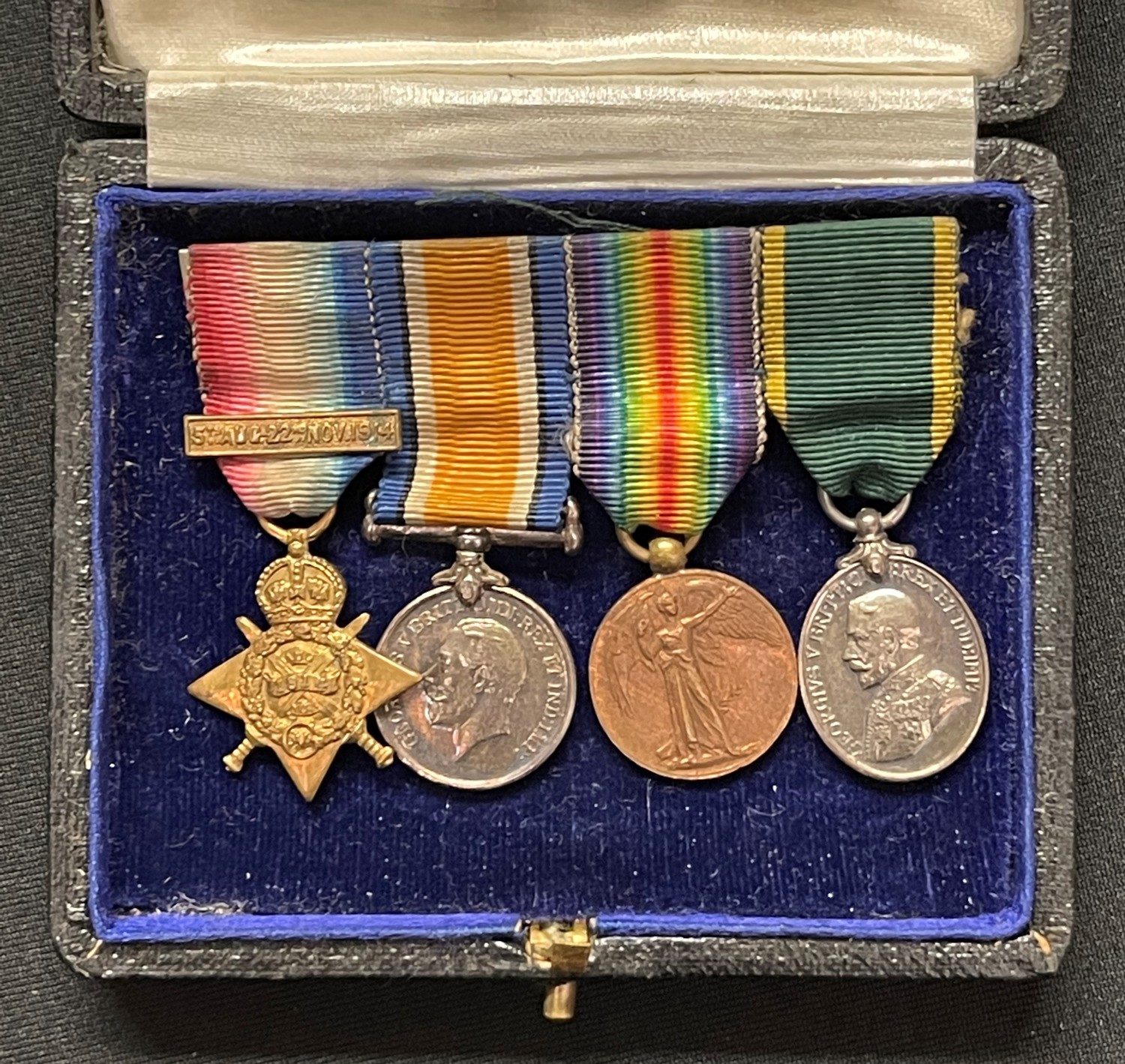 WW1 British miniature medal group comprising of 1914 Star with clasp, War Medal, Victory Medal and - Image 2 of 7