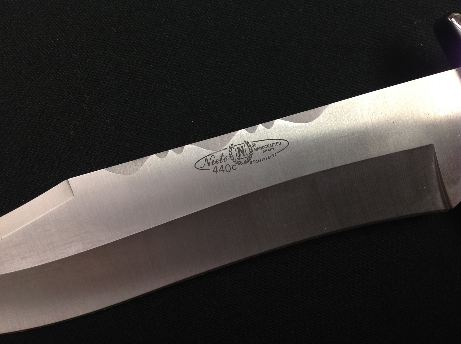 Bowie Knife with 225mm long blade maker marked "Nieto 440c Stainless Handcrafted, Spain". Width of - Image 5 of 11