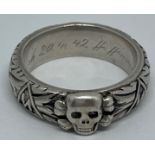 WW2 Third Reich SS Ehrenring Totenkopf Honour Ring. Inscription engraved to the band "Slb Rudolph