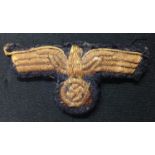 WW2 Third Reich Kreigsmarine Officers cap eagle. Hand embroidered. Removed from a schirmmutze cap.