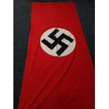 WW2 Third Reich NSDAP Banner, size 280cm x 116cm. Printed Swastika on a separate white roundal. No