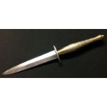 WW2 British 2nd pattern Fairbairn Sykes Fighting Knife with unmarked double edged blade, 145mm in