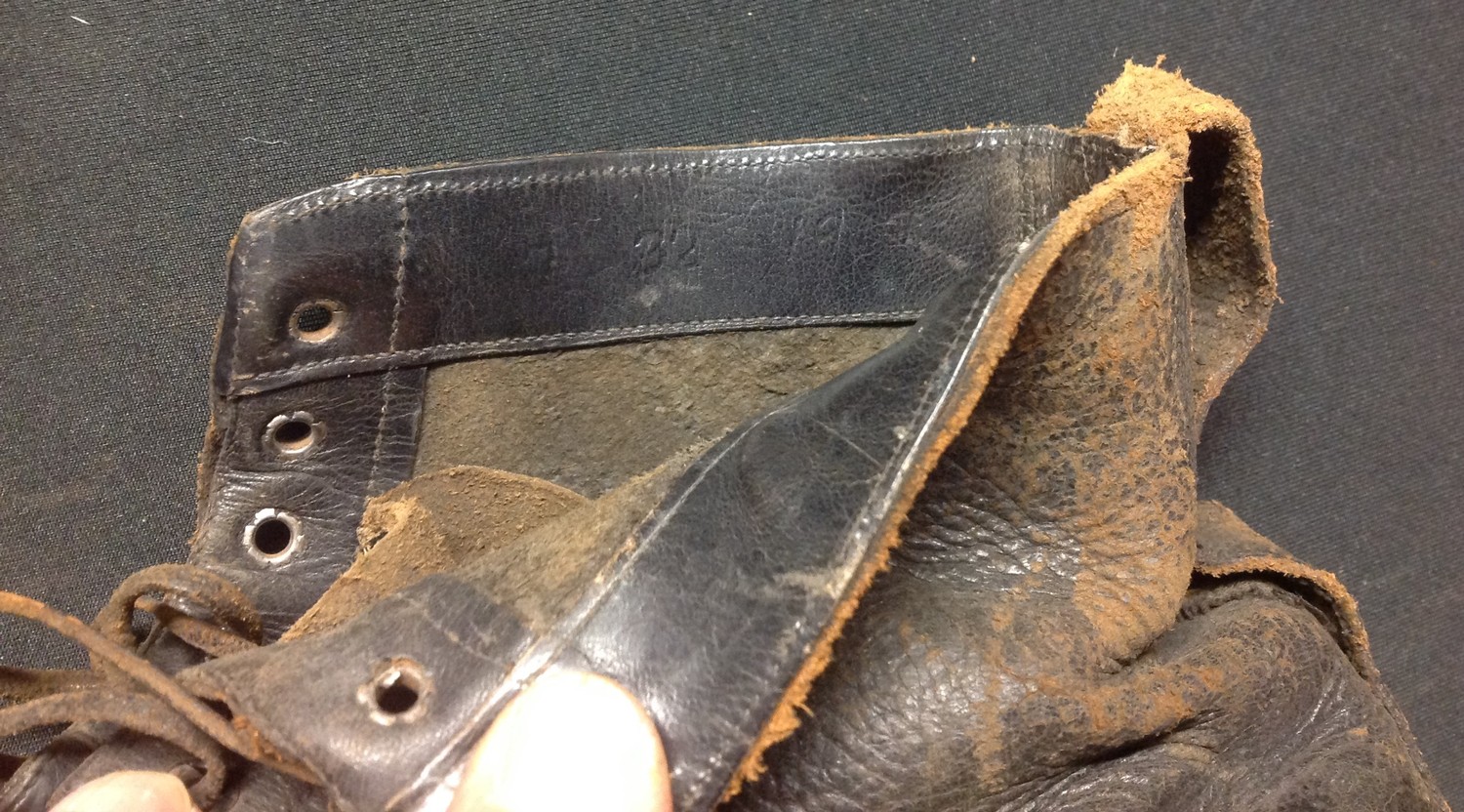 A pair of black leather lace up ankle boots. Marked to the inside on both boots "7 32 1917". Soles - Image 4 of 7