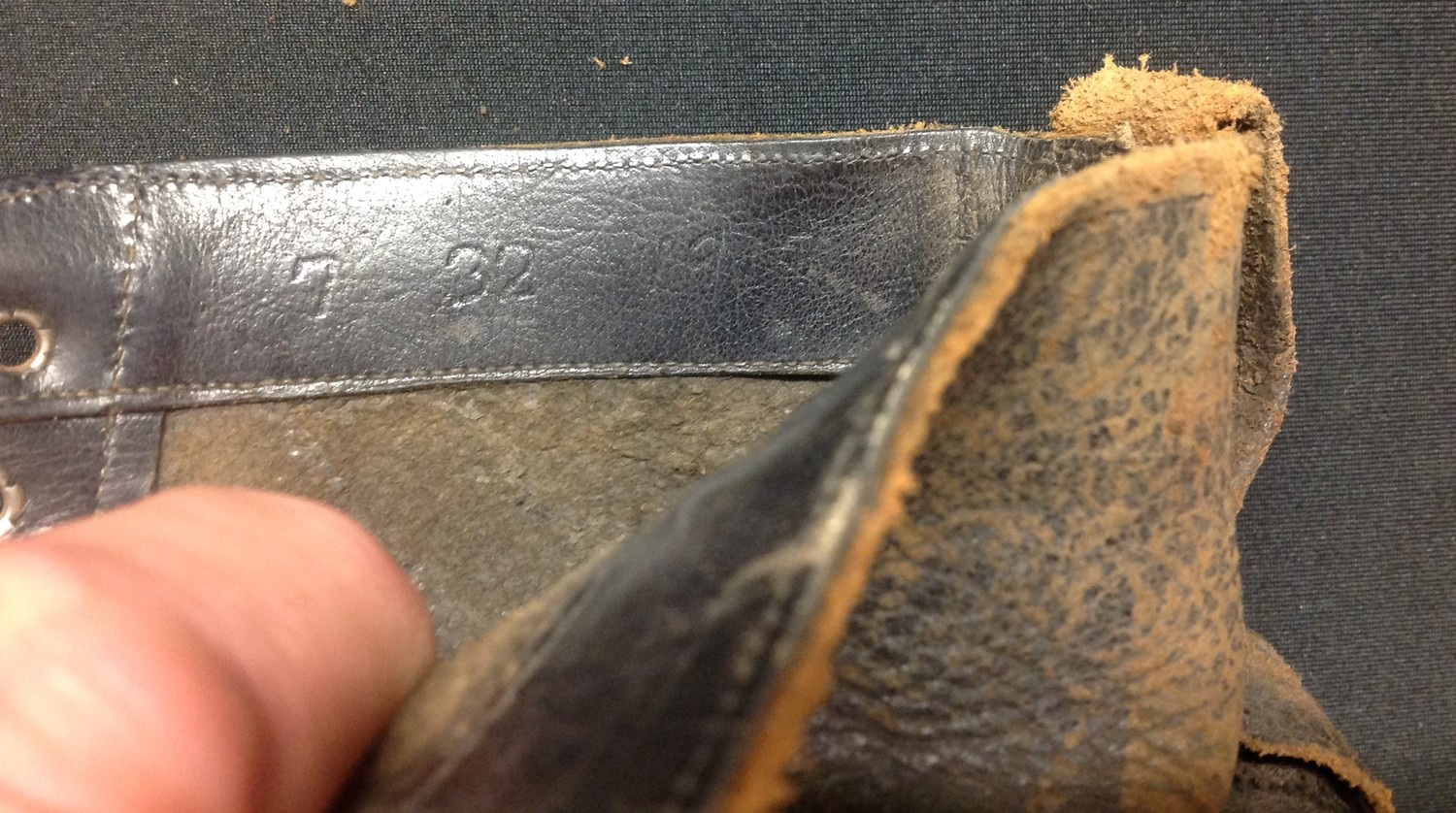 A pair of black leather lace up ankle boots. Marked to the inside on both boots "7 32 1917". Soles - Image 5 of 7