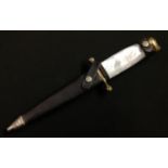Hunting knife with double edged blade 153mm in length, ricasso is maker marked "Linder Messer,