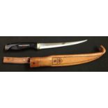 1967 Normark Fiskars Hunting/Fillet Knife with 161mm long stainless steel blade. Brass pommel with