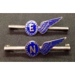WW2 British RAF Sweetheart Brevette Half Wing tie pins: Both is dark blue enamel, one for Engineer