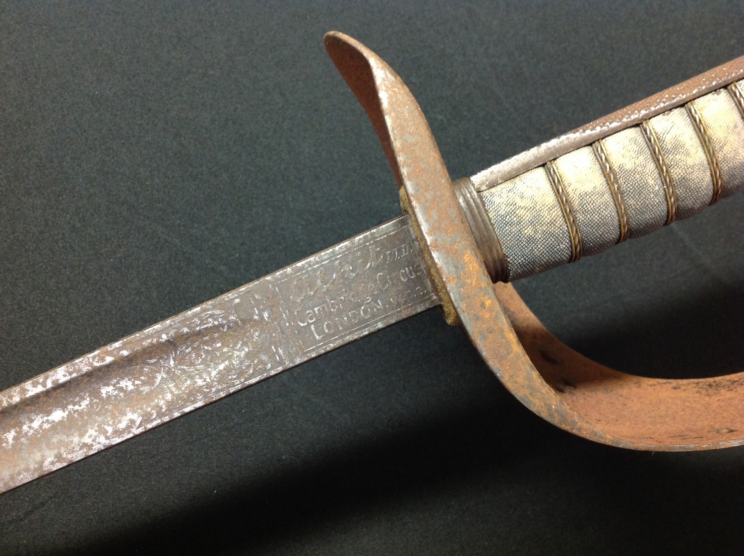 WW2 British Army Officers 1897 pattern sword with single edged fullered blade with Proof mark and - Image 5 of 18