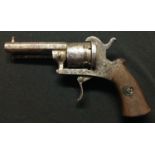 Belgian made Pinfire Revolver with 73mm long octagonal barrel. Bore approx 7mm. Cylinder marked "The