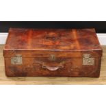 Vintage Luggage - an early 20th century travelling trunk/suitcase, 26cm high, 76cm wide, 46cm deep