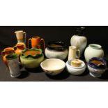 A Lovatts Langley Mill vase; jardinieres; bowls; a Pricess type pattern vase; etc (2 boxes)