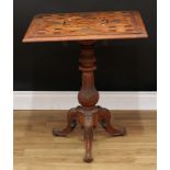 A Victorian parquetry occasional table, near-square top with moulded edge inlaid with geometric