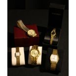 A group of gold plated wristwatches, including Sekonda, Rotary and Pulsar, some boxed (5)