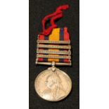 A Queens South Africa medal, four bars, possibly renamed, Pte J Matterson, Border Regiment