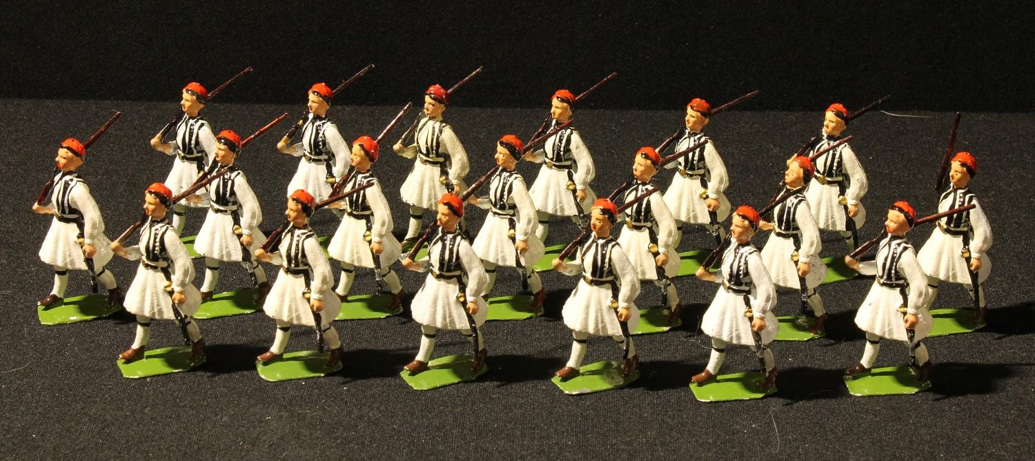 Toys - W Britain (Britains) Greek Evzones from set No.196, each in Greek national costumes including