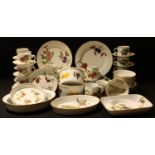A Royal Worcester Evesham pattern part dinner and coffee set, assorted serving dishes, flan and