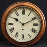 A Victorian mahogany station type wall clock, converted to quartz movement, 39cm diameter