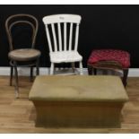 A Victorian ottoman; a Victorian lathe-back kitchen chair; a Thonet bentwood cafe chair; a George