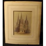 English School, 19th century, Lichfield Cathedral, signed with monogram E.D., watercolour, 21.5cm