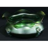 An Art-Nouveau 'Kralik' style style green glass centre bowl/jardiniere, approx. 24cm diameter